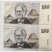 AUSTRALIA 1984 . ONE HUNDRED 100 DOLLARS BANKNOTE . STONE/JOHNSTON . CONSEC PAIR . FIRST PREFIX ZAA